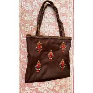 Satin Handbag Purse Chocolate Brown Double Sided Bead Work Ipa Nima Vietnam